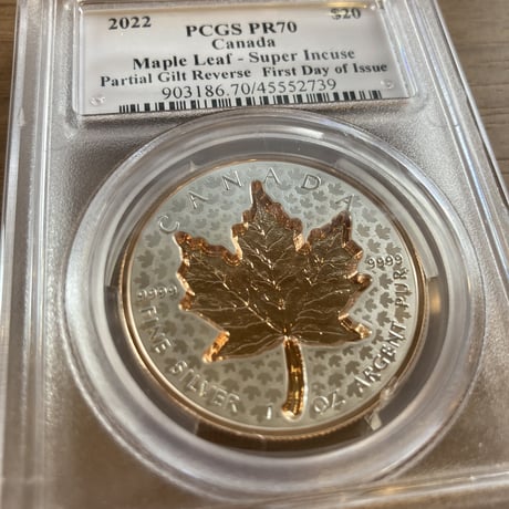 【PCGS70鑑定・発行即日鑑定・デザイナーサイン入り】カナダ造幣局 メイプルリーフ銀貨 2022年 特殊打刻シルバーコイン ローズゴールド 20ドル カナディアンミント