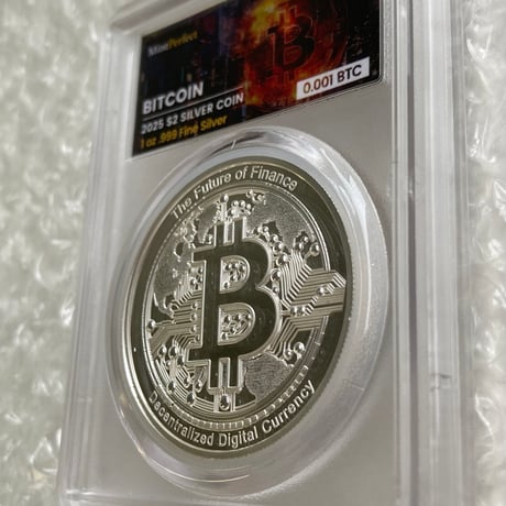 【※0.001BTCが内蔵】ビットコイン モチーフ ミントパーフェクトスラブ入り 2025年 ニウエ国 2ドル 1オンス銀貨 シルバー プルーフコイン 暗号資産 暗号通貨
