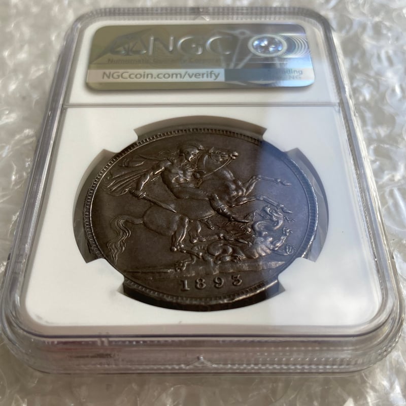1893年LⅥ クラウン銀貨 ヴィクトリア女王 ヴェールヘッド NGC鑑定AU