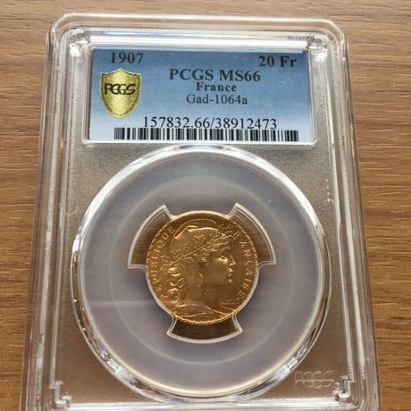 【PCGS MS66】フランス 1907年 20フラン ルースター金貨 コイン ゴールド 聖マリアンヌ 1907 FRANCE G20F