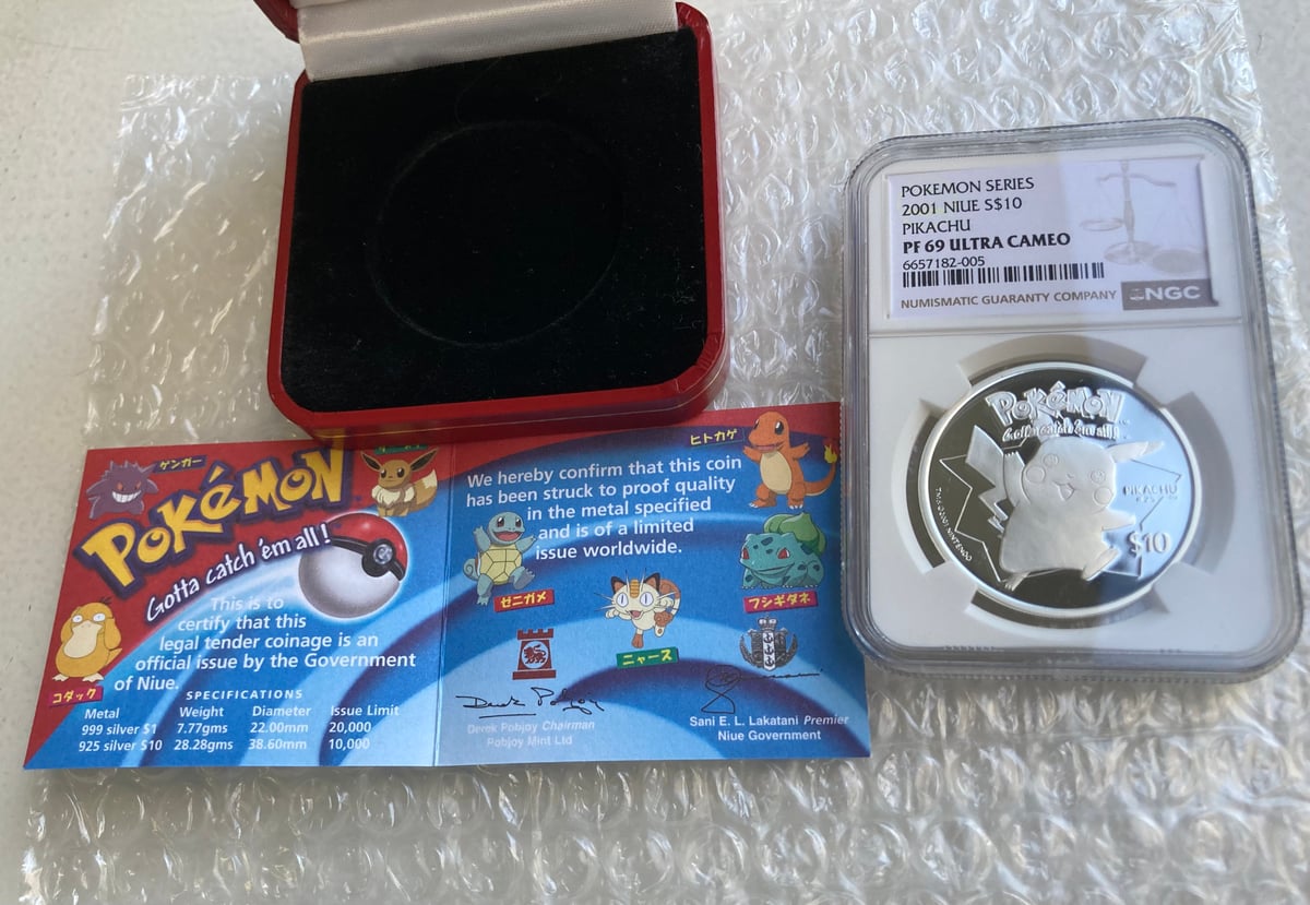 NGC鑑定PF69】ニウエ 2001年 ポケモン ピカチュウ 10ドル銀貨