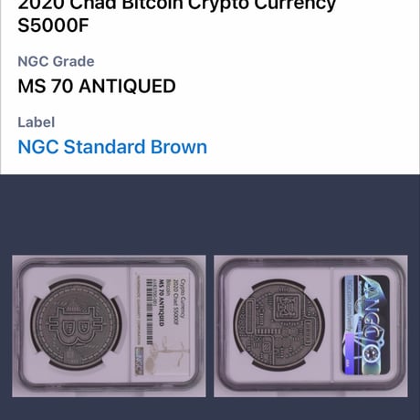 【NGC鑑定・MS70】 ビットコイン モチーフ チャド共和国 CFAフラン アンティーク版 1オンス銀貨 シルバーコイン 暗号資産 暗号通貨 仮想通貨 クリプトアセット Bitcoin