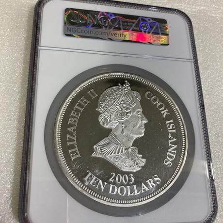 【NGC鑑定済】6オンス大型銀貨 クック諸島 極楽鳥 2003年 10ドル銀貨 発行198枚 187g シルバーコイン Cook Islands 2003 Bird of Paradise