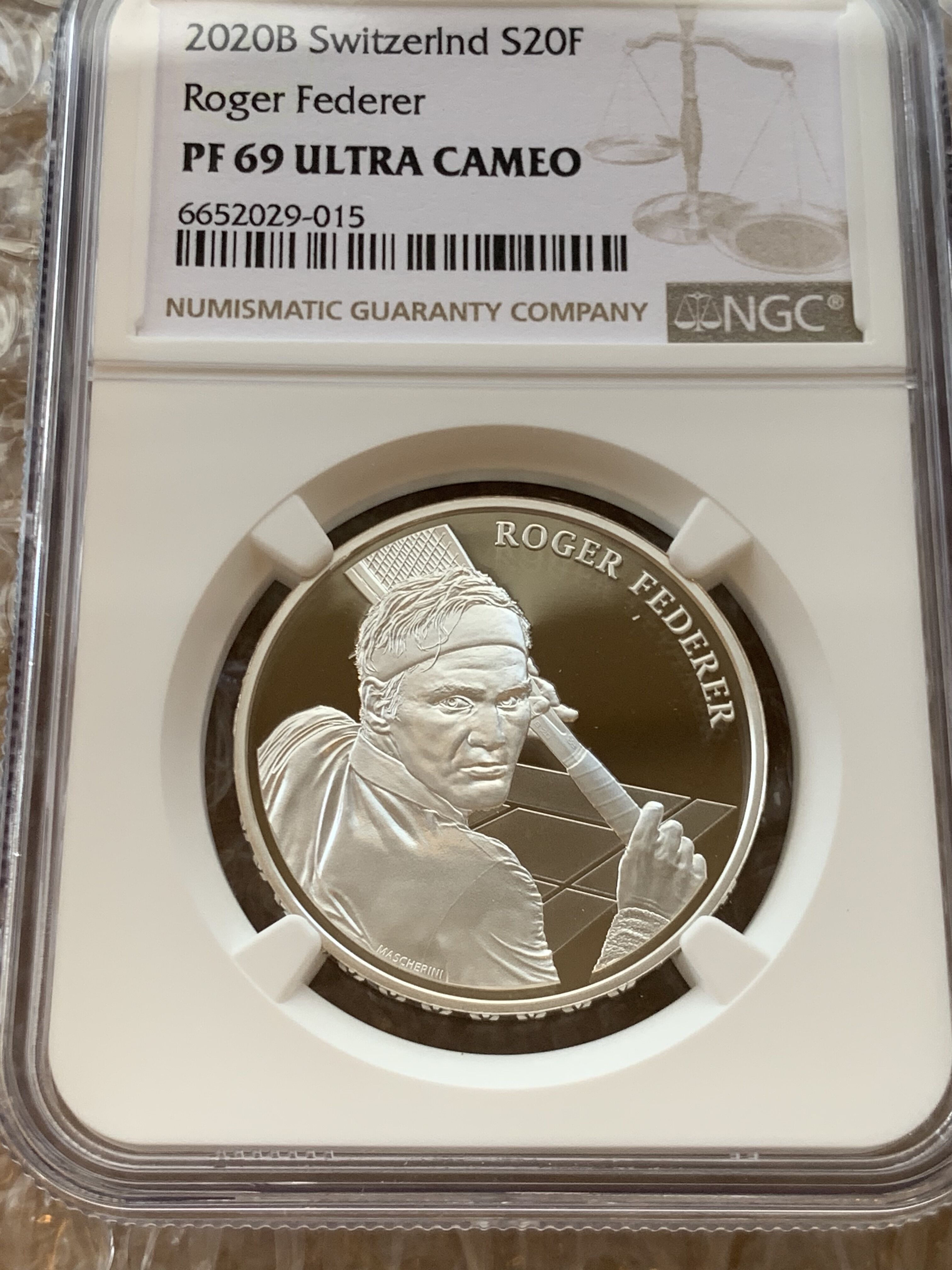 ロジャー・フェデラー 記念  銀貨／Roger Federer coin NGC鑑定PF69】 ロジャーフェデラー 20フラン銀貨 シルバープルーフ
