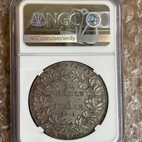 【NGC鑑定UNC】都市景観 ドイツ フランクフルト 1841年 2ターラー銀貨 シルバー アンティークコイン リバーシーン グルデン ギルダー