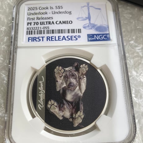 NGC鑑定PF70+FR クック諸島 2025年 アンダールック・ドッグ イヌ 犬 銀貨 シルバー プルーフコイン 写真家 Andrius Burba Underlook dog