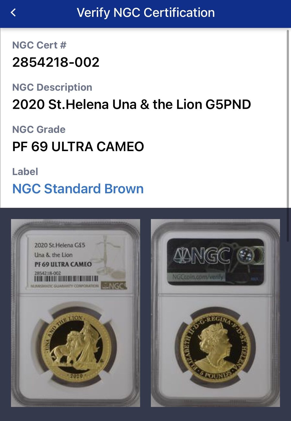 NGC・PF69UC】発行枚数200枚 ウナとライオン 2020 セントヘレナ版 1
