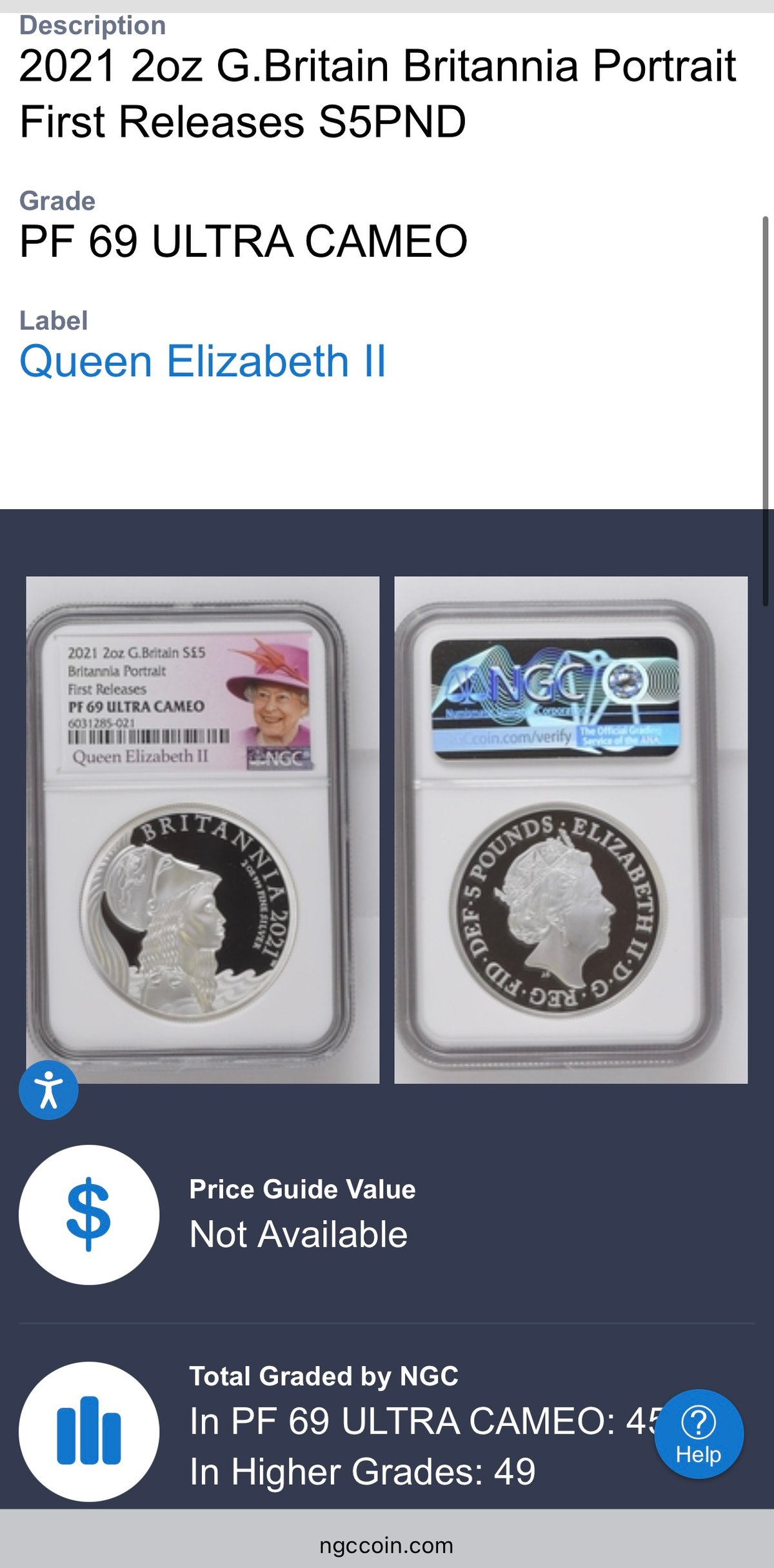 特別出品 【NGC鑑定PF69】2オンス銀貨 2021年 プレミアムブリタニア