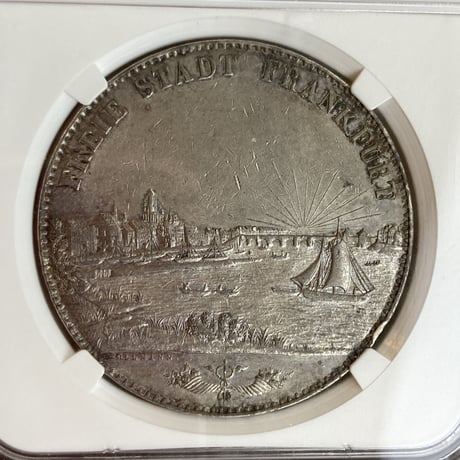 【NGC鑑定UNC】都市景観 ドイツ フランクフルト 1841年 2ターラー銀貨 シルバー アンティークコイン リバーシーン グルデン ギルダー