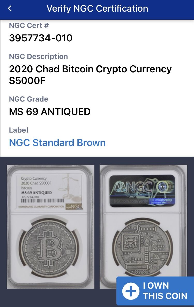 NGC鑑定・MS69】 ビットコイン チャド共和国 CFAフラン アンティーク版 1オンス銀...