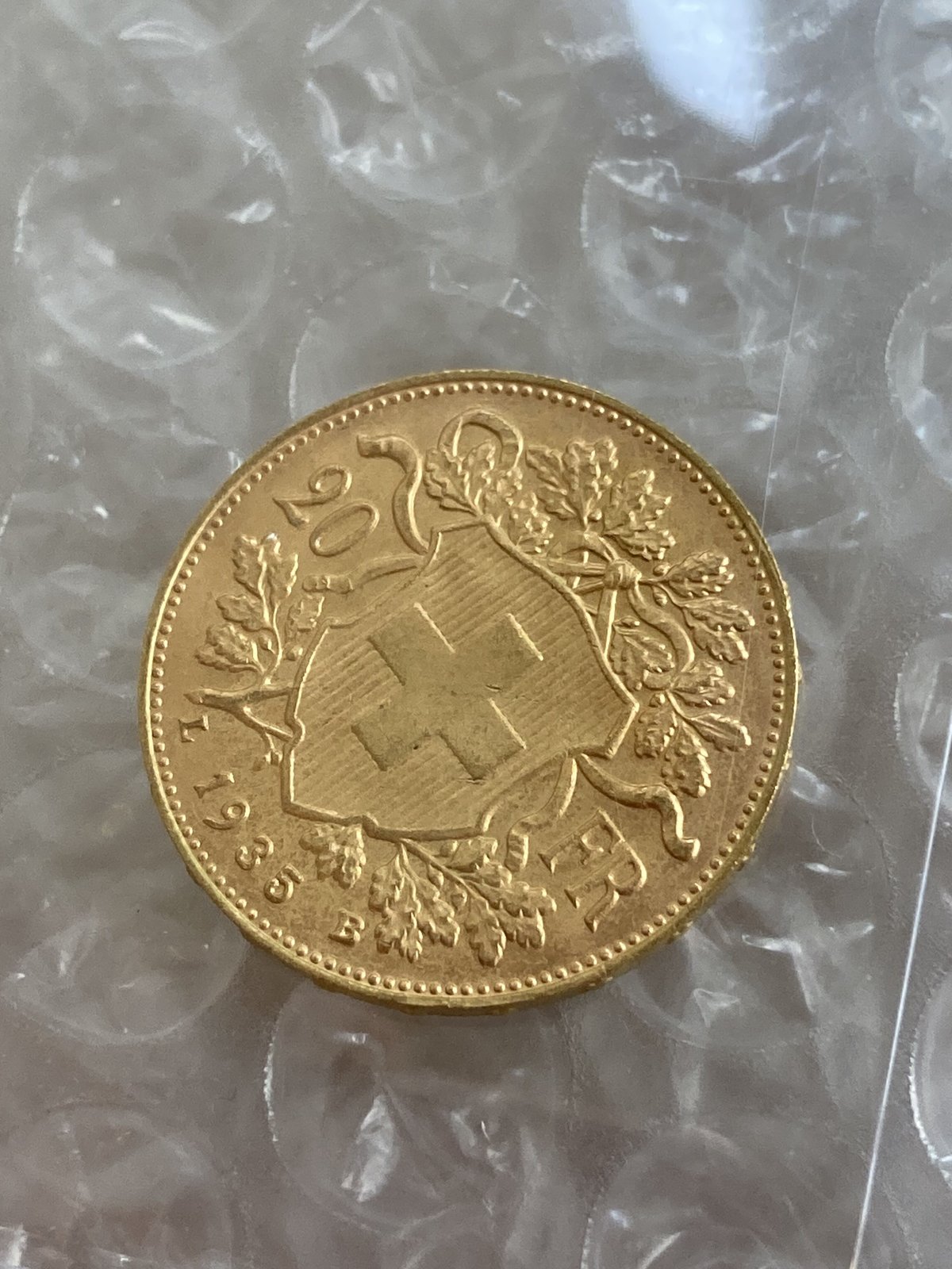 美品・未鑑定品 1935年LB スイス 20フラン金貨 ゴールド アルプスの