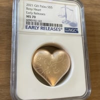 【NGC鑑定MS70+ER】2021年 パラオ ローズ・ピンクゴールド ロージーハート 5ドル銀貨 金メッキ シルバーコイン Palau Rosy Heart