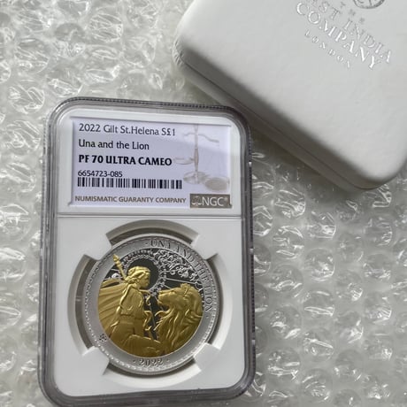 【NGC鑑定PF70】 2022年 ウナとライオン Gilt・GOLD PLATE版 セントヘレナ 1オンス銀貨 金メッキ シルバー プルーフコイン Una Lion