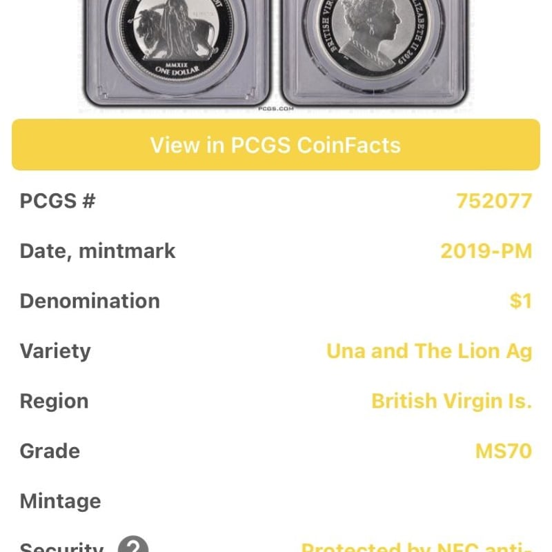 世界で3枚 【PCGS鑑定70】ウナとライオン 2019 イギリス領 ヴァージン