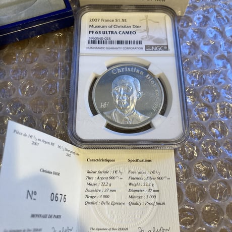 【NGC鑑定済】Dior公式 フランス造幣局 2007年 ディオール 1.5ユーロ銀貨 クリスチャンディオール プルーフコイン