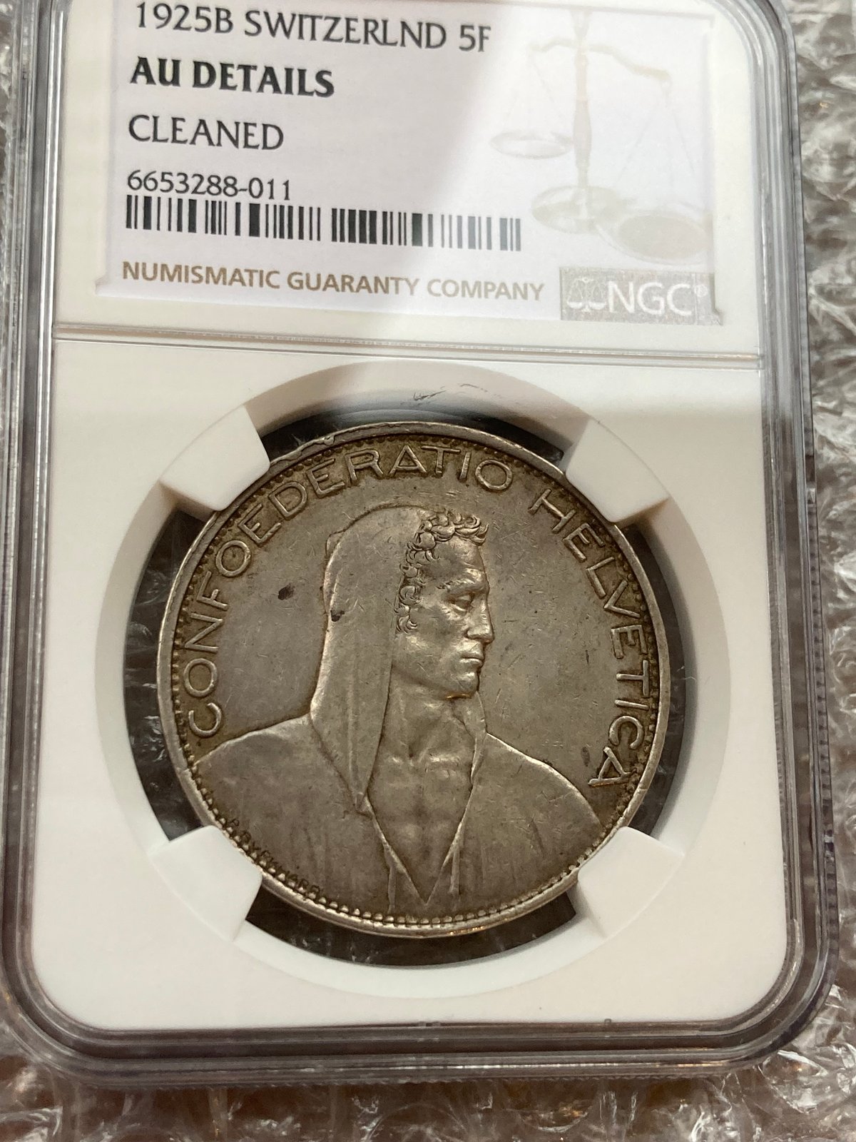 スイス ウィリアム・テル 1925年 5フラン銀貨 シルバー
