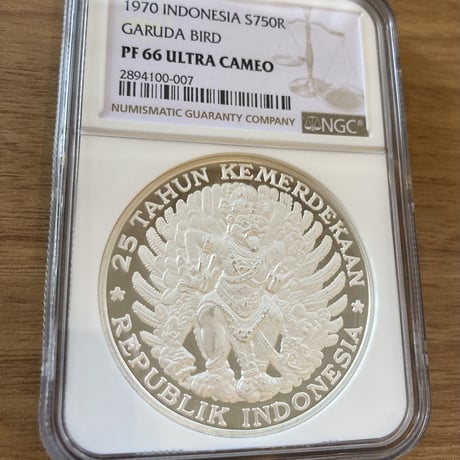 NGC鑑定PF66 インドネシア ガルーダ銀貨 1970年 750ルピア プルーフコイン Indonesia Garuda Bird silver coin