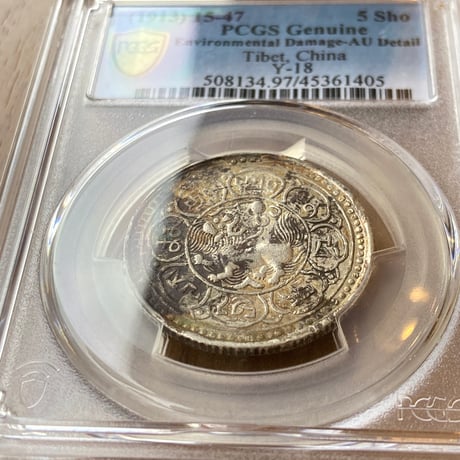 西蔵 チベット Tibet 5Sho（ショー・ソー）銀貨 獅子 PCGS鑑定AU シルバーコイン アンティークコイン Detailあり 中国 西藏 ショナ・ゴルモ サング タンガ