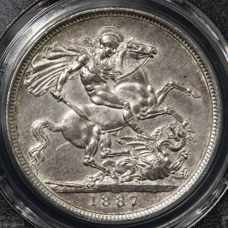 【PCGS鑑定AU】1887年 クラウン銀貨 ヴィクトリア女王 ジュビリーヘッド シルバー アンティークコイン イギリス 英国 ハーフではない ※DETAILSあり