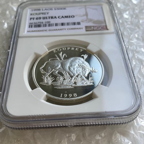 動物シリーズ NGC鑑定PF69 1998年 ラオス コープレイ ウシ 500キープ銀貨 シルバー プルーフコイン Laos KOUPREY