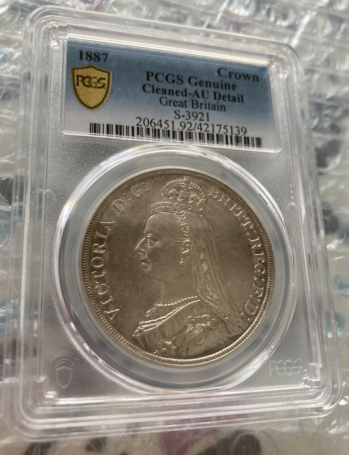 ビクトリアクラウン銀貨　ジュビリーヘッド　1887  PCGS  トーン有り