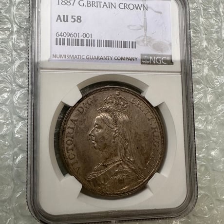 NGC鑑定AU58 ジュビリーヘッド 1887年 クラウン銀貨 ヴィクトリア女王 シルバー アンティークコイン イギリス 英国 ハーフではない Royal Mint Victoria