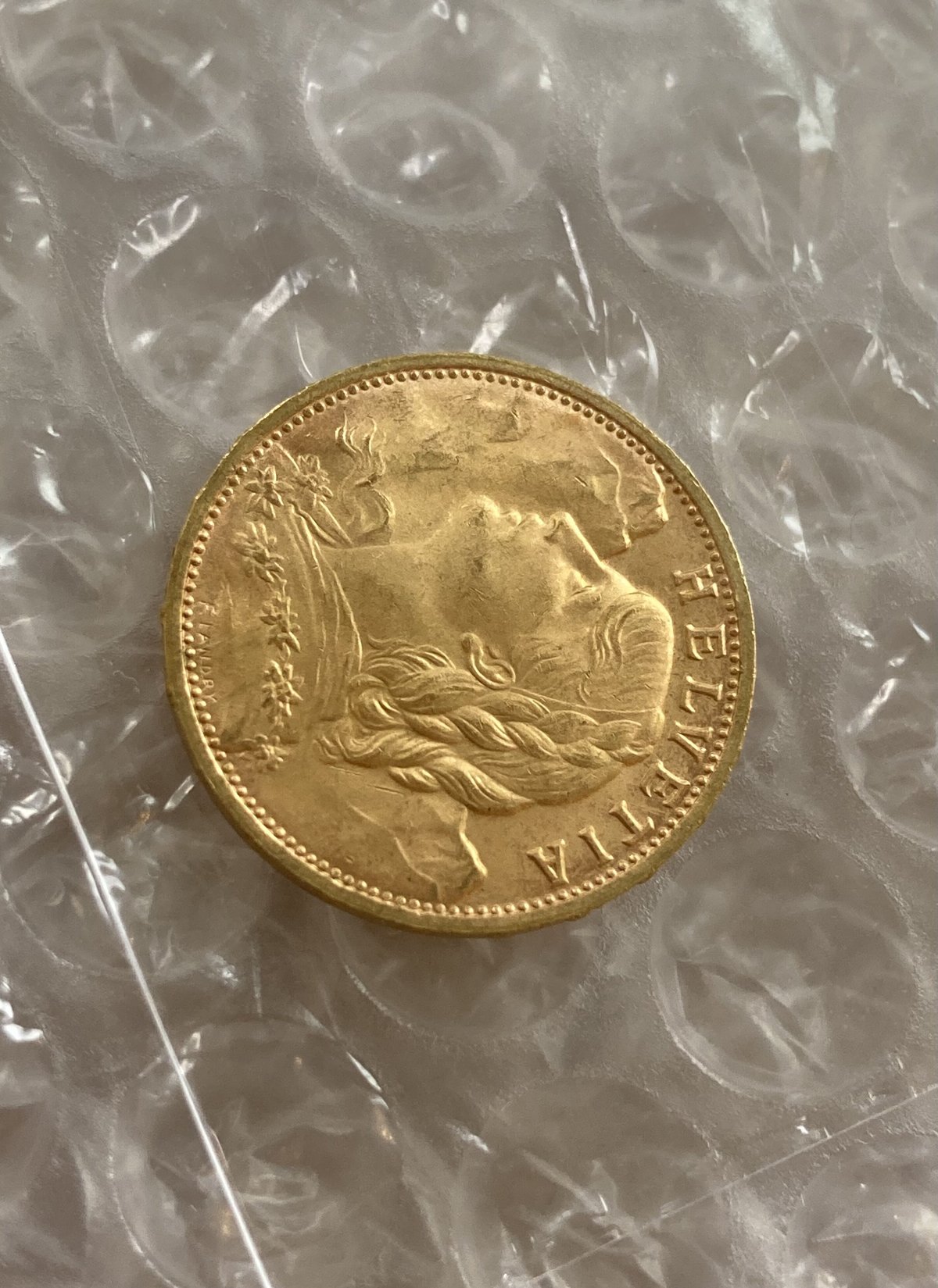 美品・未鑑定品 1935年LB スイス 20フラン金貨 ゴールド