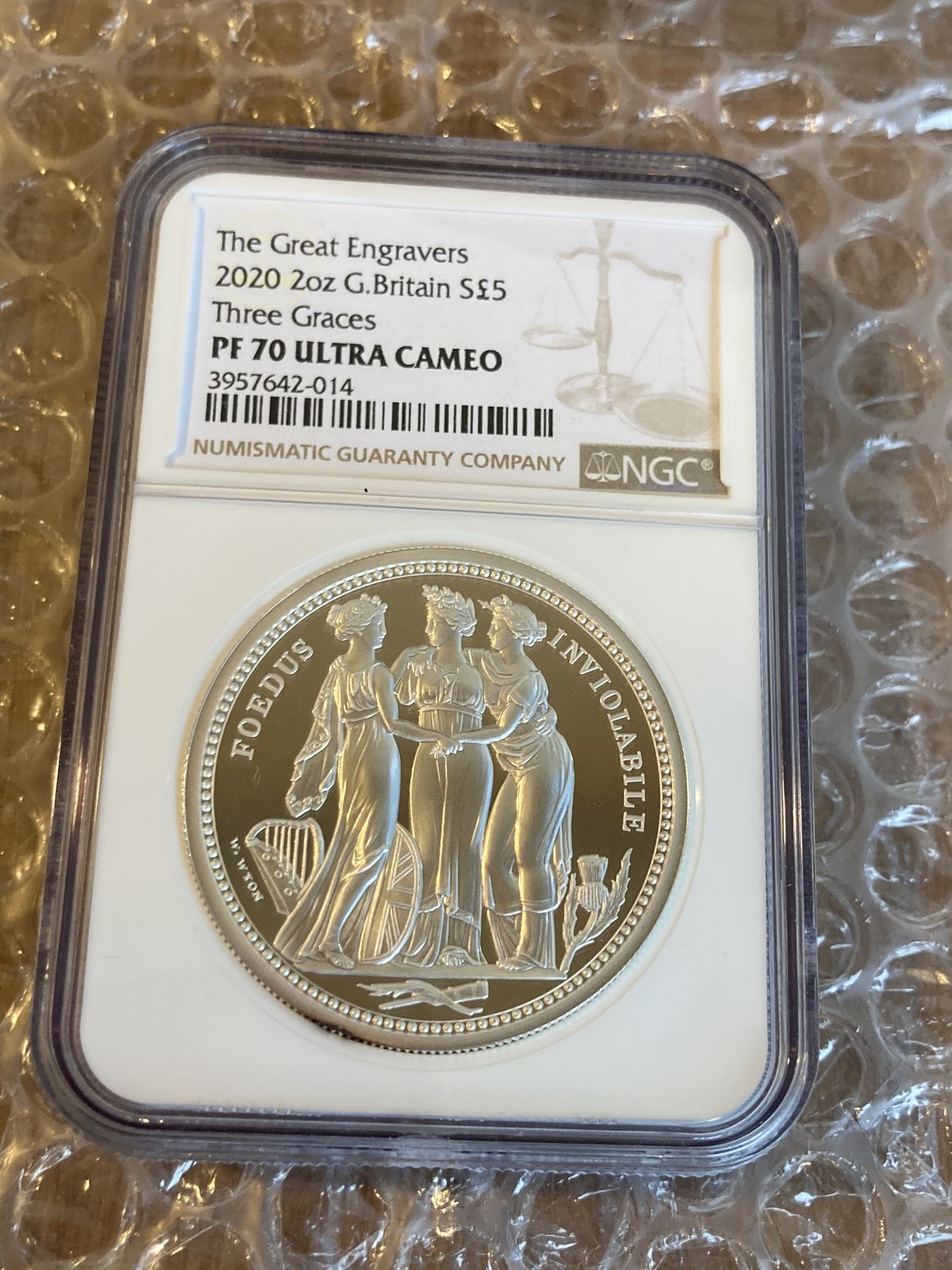 NGC鑑定PF70UC】ロイヤルミント 2020 スリーグレイセス 2オンス £5銀貨