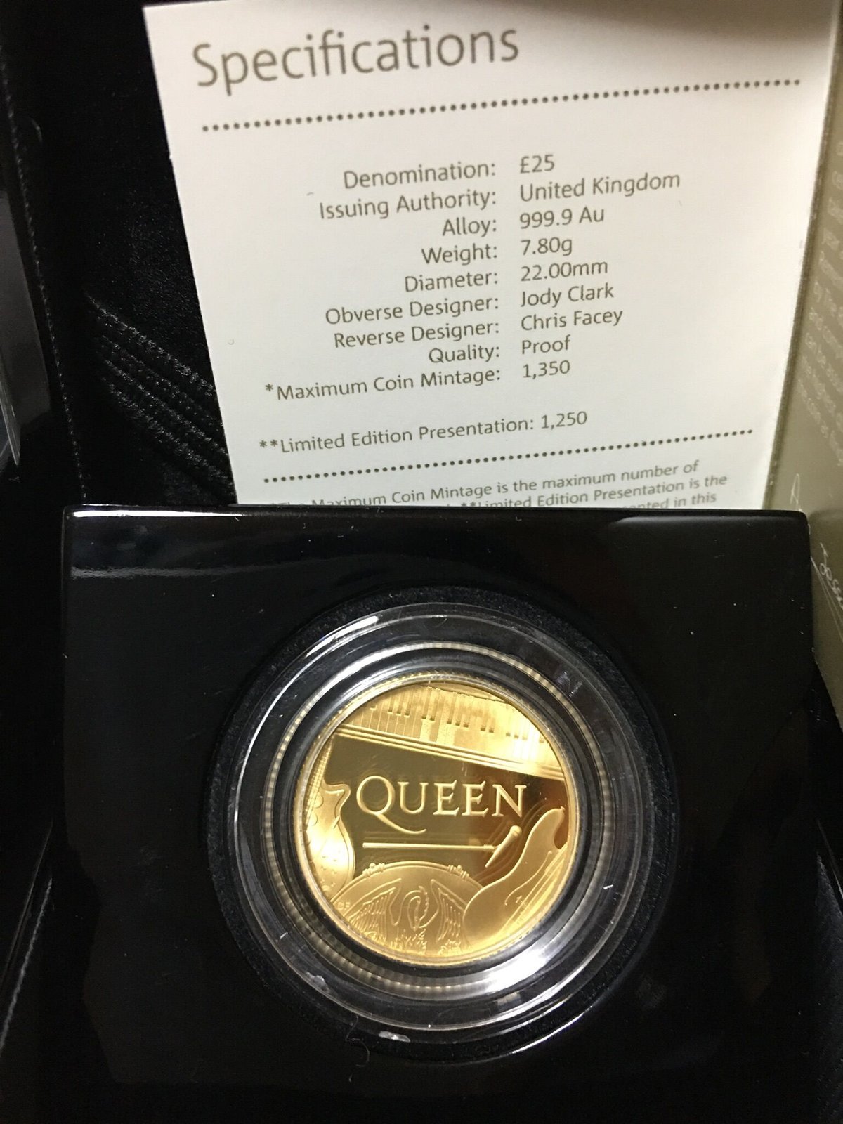 QUEEN 記念コイン2020 ロイヤルミント QUEEN クイーン 1/4オンス 25ポンド金貨 プルーフコイン