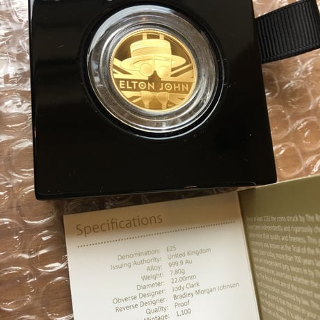 【金7.8g】2020年 ロイヤルミント 伝説のミュージシャンシリーズ エルトン・ジョン 1/4オンス 25ポンド金貨 プルーフコイン 箱ケースあり ELTON JOHN