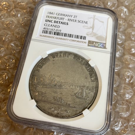 【NGC鑑定UNC】都市景観 ドイツ フランクフルト 1841年 2ターラー銀貨 シルバー アンティークコイン リバーシーン グルデン ギルダー