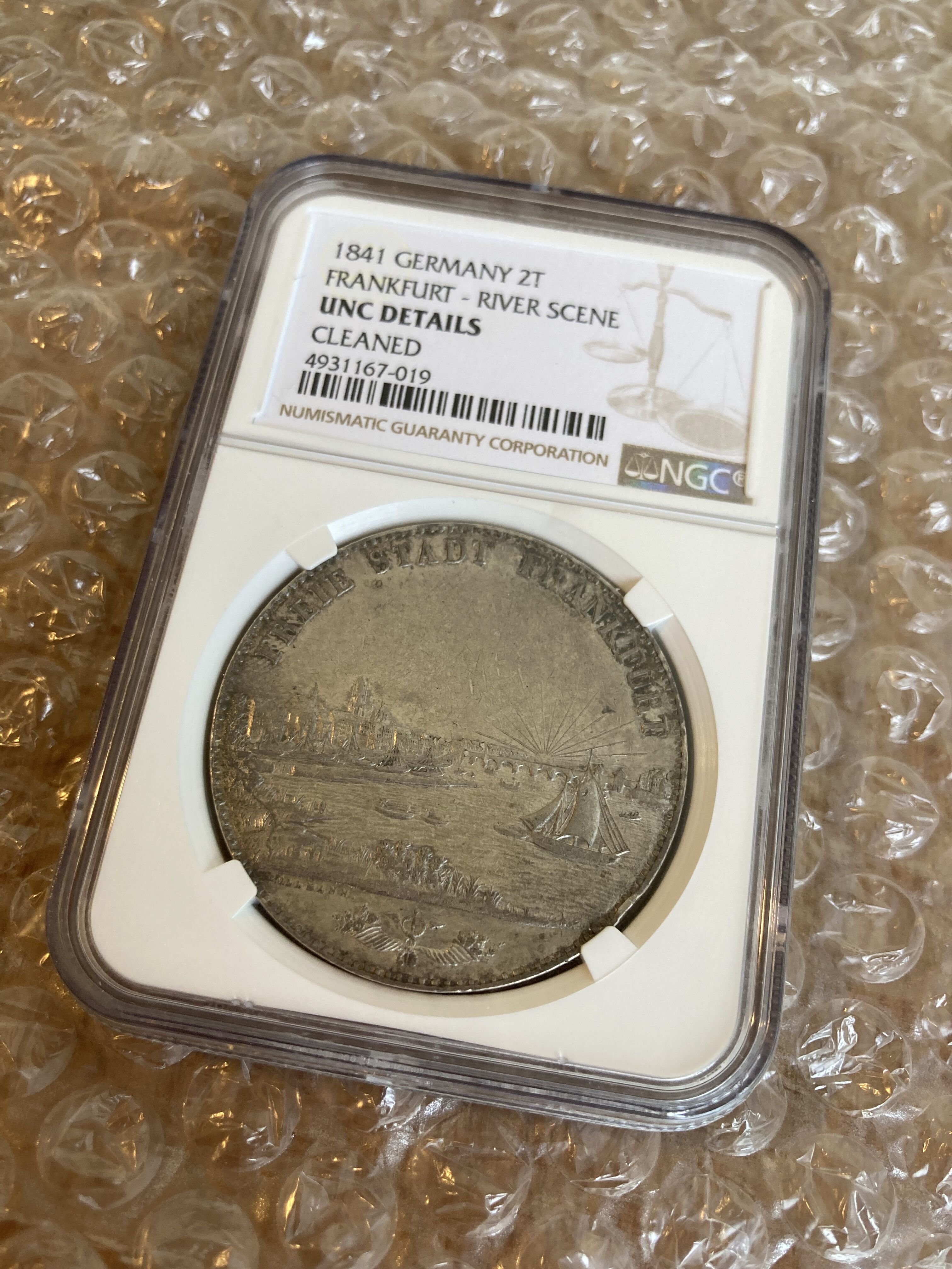 NGC鑑定UNC】都市景観 ドイツ フランクフルト 1841年 2ターラー銀貨