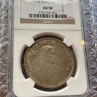 スイス ウィリアム・テル 1923年 5フラン銀貨 シルバー アンティークコイン モダンコイン NGC鑑定AU50