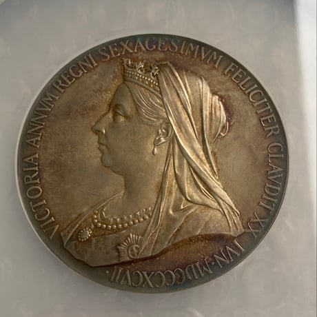 【NGC鑑定MS64】1897年 ヴィクトリア女王 ダイヤモンドジュビリー 銀 アンティーク シルバーメダル 55mm ヤングヘッド Victoria ×銀貨・コイン