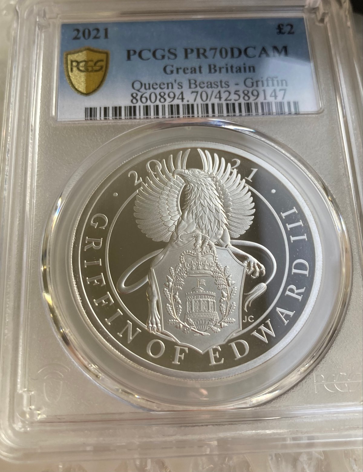 2021年 エドワード3世グリフィン 銀貨 クイーンズビースト 鑑定付 5オンス PCGS鑑定PR70】 ロイヤルミント クイーンズビースト エドワード3世の