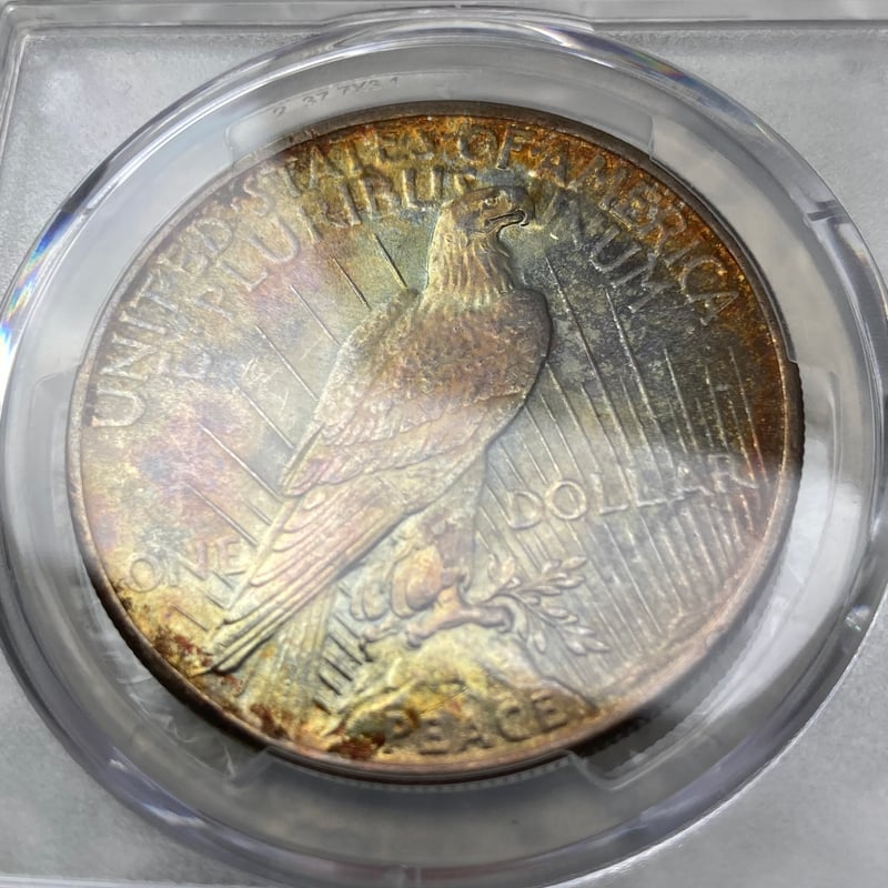 鮮やかなレインボートーン・両面 PCGS鑑定MS64 1925年 ピースダラー