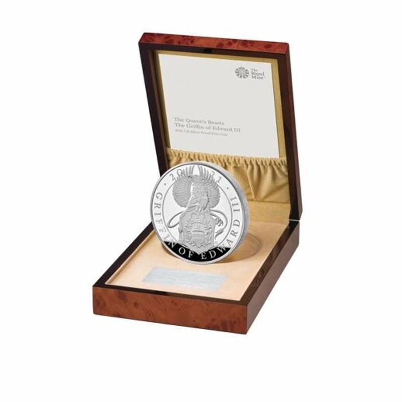 2021年 エドワード3世グリフィン 銀貨 クイーンズビースト 鑑定付 5オンス 2021 クイーンズビースト エドワード3世のグリフィン 5オンス
