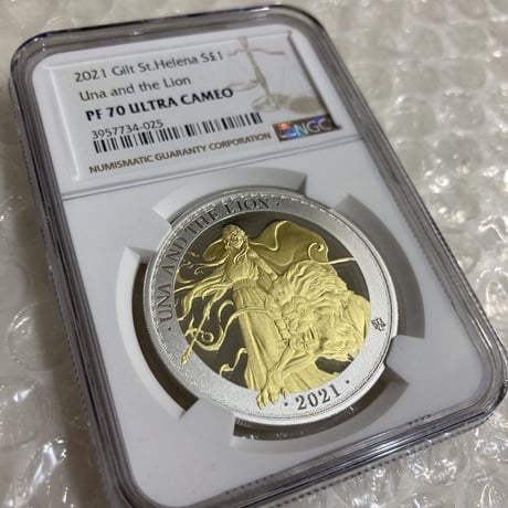 【NGC70鑑定】Gilt･GOLD PLATE版 ウナとライオン 2021 セントヘレナ 1オンス銀貨 金メッキ シルバー プルーフコイン Una Lion