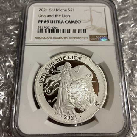 【NGC69鑑定】ウナとライオン 2021 イギリス領セントヘレナ造幣局 1オンス銀貨 プルーフコイン Una Lion St.Helena Silver Proof Coin