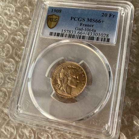 【1908年・PCGS MS66+】フランス 20フラン ルースター金貨 ゴールド アンティークコイン 聖マリアンヌ フレンチミント 1908 FRANCE G20F ROOSTER
