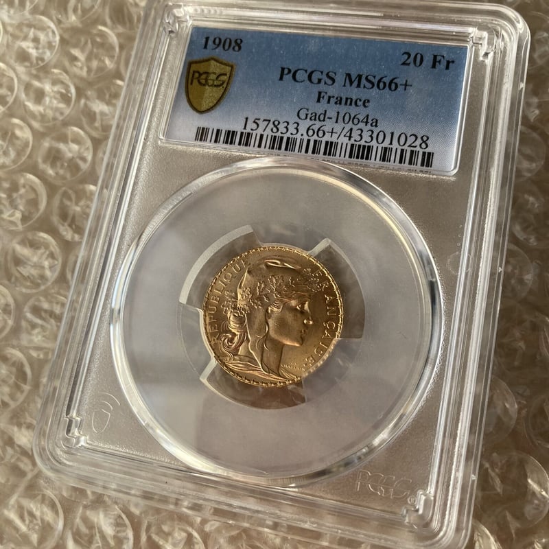 1908年・PCGS MS66+】フランス 20フラン ルースター金貨 ゴールド アン