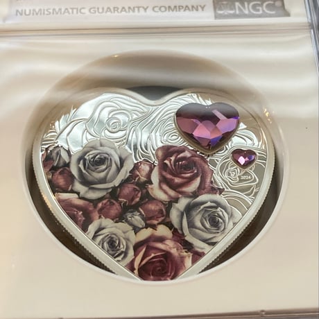 NGC鑑定PF70 ハート型コイン クック諸島 2024年 スワロフスキー ローズ クリスタル シルバーハート 薔薇 銀貨 シルバーコイン