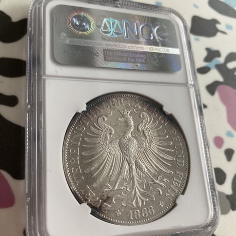 【NGC鑑定UNC】ドイツ フランクフルト 1866年 フランコニア 2ターラー銀貨 シルバー アンティークコイン グルデン ギルダー UNC Details “Surface Hairlines“