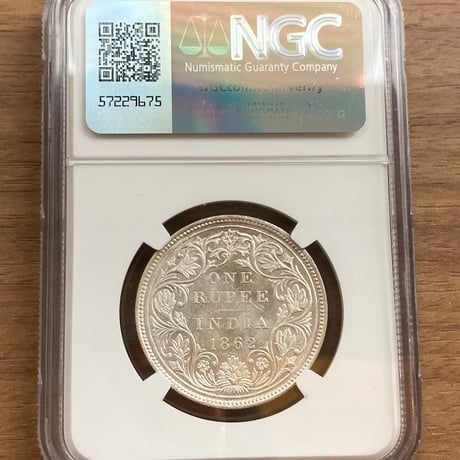 【QUEEN刻印碑文 】NGC鑑定MS62 英領インド 1ルピー銀貨 ヴィクトリア女王 皇帝 シルバーコイン 1862年(B)ボンベイミント アンティークコイン