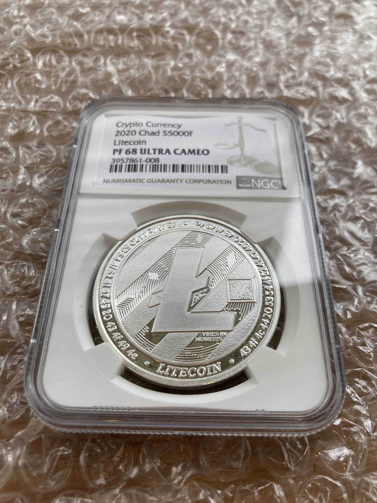 【NGC鑑定PF68】 Litecoin ライトコイン プルーフ版 チャド共和国 CFAフラン 1オンス銀貨 シルバーコイン 暗号資産 暗号通貨  仮想通貨 クリプトアセット ビットコイン