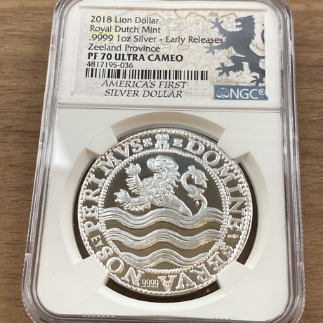 【NGC鑑定PF70+ER】ライオンダラー 2018年 オランダ造幣局 ロイヤルダッチ 銀貨 シルバープルーフコイン ゼーラント州 Lion Dollar Zeeland Province