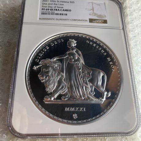 【1kg銀貨・NGC69鑑定FDI・マスターピース版】ウナとライオン ウィリアム・ワイオンデザイン 2021年 セントヘレナ 1キログラム銀貨 シルバープルーフコイン