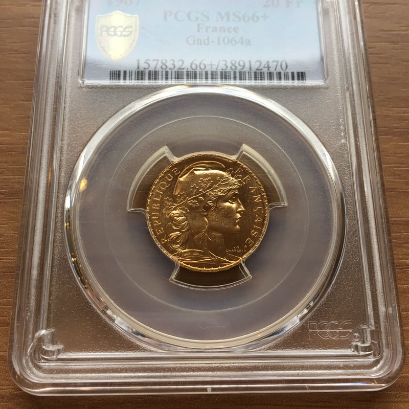PCGS MS66+】フランス 1907年 20フラン ルースター金貨 コイン