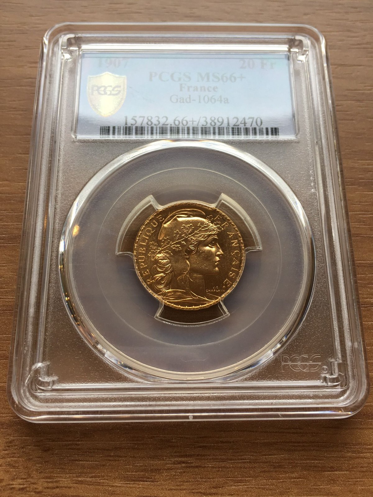 NGC MS 66 フランス　マリアンヌルースター20フラン NGC MS 66 フランス マリアンヌルースター20フラン フランス 1914