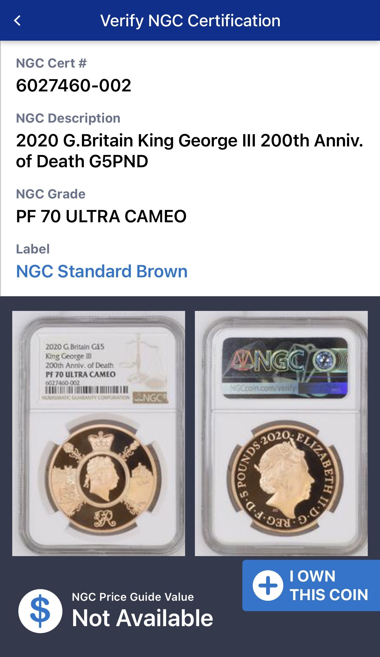 NGC鑑定PF70UC】英国 2020年 ジョージ3世没後200周年 5ポンド金貨